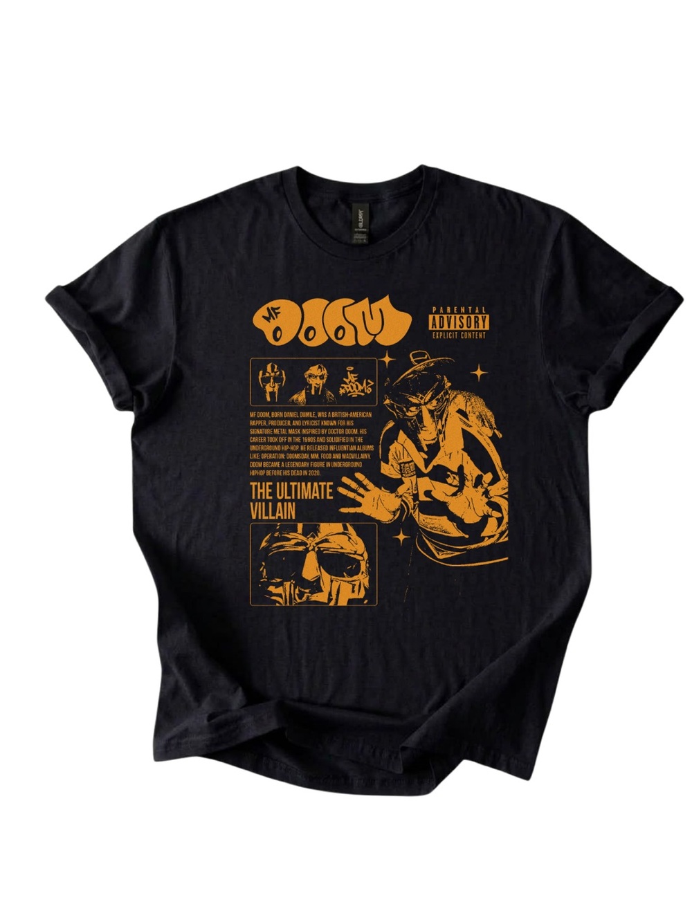 Gildan Black Graphic Tee with Orange Villain Print